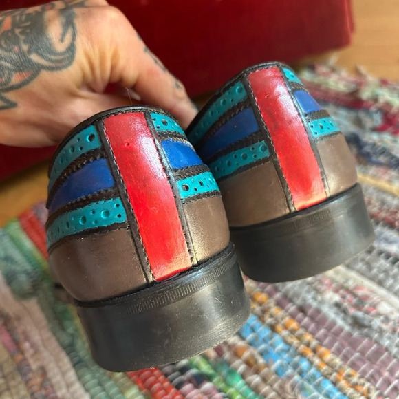 Vintage Men's Blue and Green Leather Oxfords 8M - Picture 6 of 16